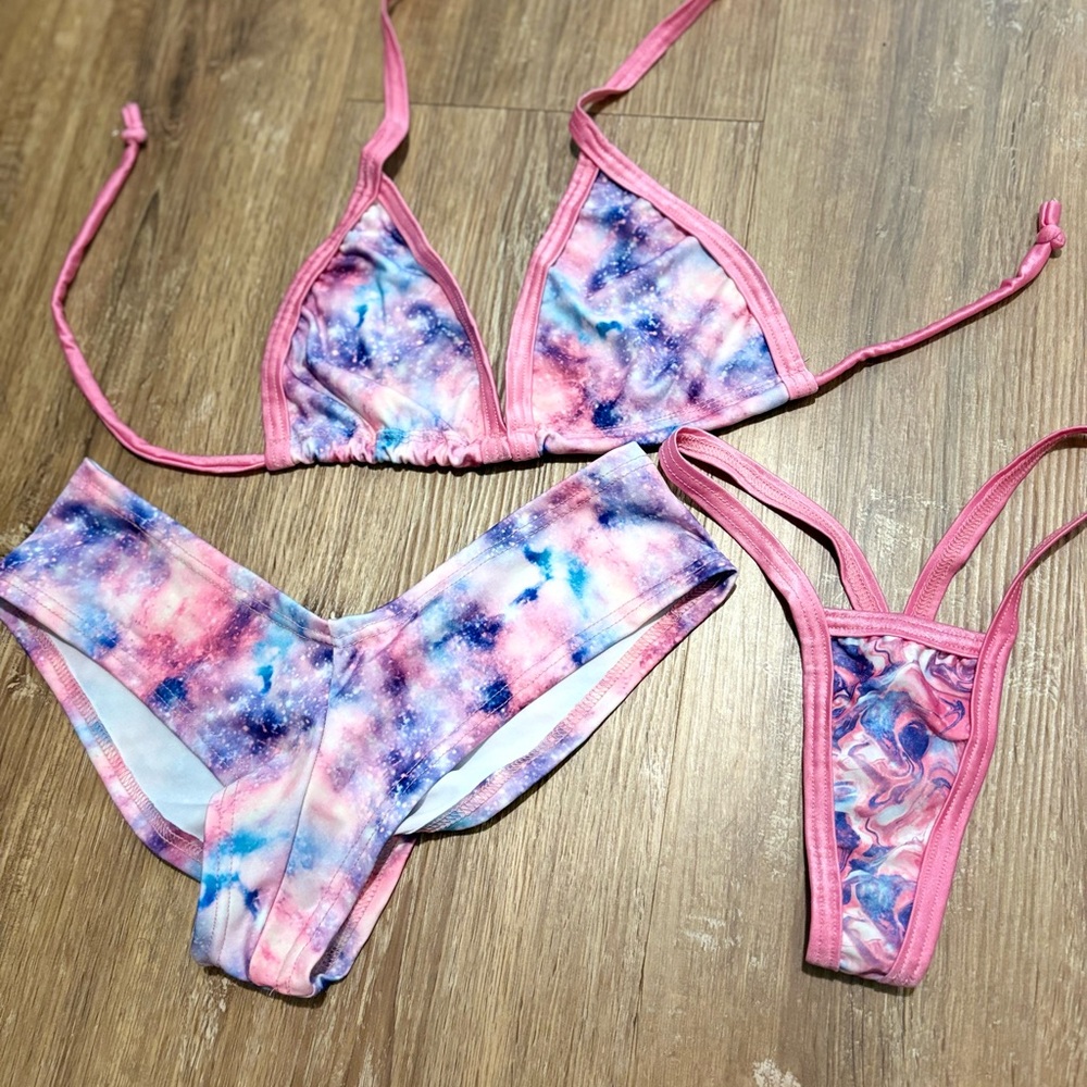 Pink and Blue Tie-Dye Bikini Set